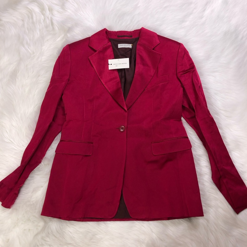 NWT $1165 Dries Van Noten Magenta Viscose Cotton Metal Fibre Blazer Jacket Sz 42